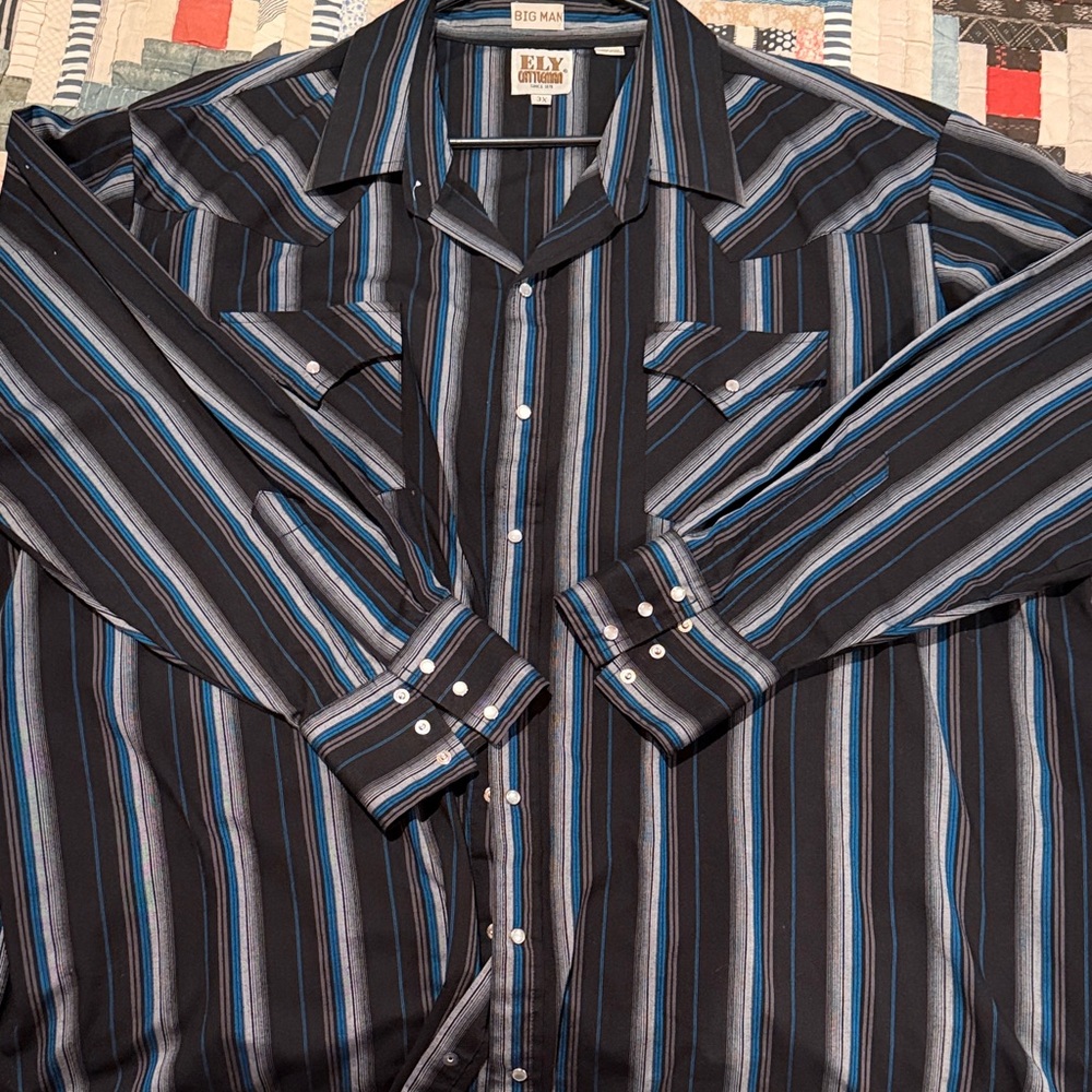 Ely Cattleman Men's Black and Blue Striped Shirt